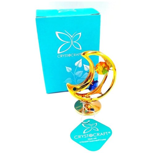 Сувенир статуэтка фигурка CRYSTOCRAFT Луна 8см, миниатюра CRYSTOCRAFT Луна, подарок - сувенир Луна, статуэтка Луна с кристалом, статуэтка для интерьера Луна, статуэтка в подарок.