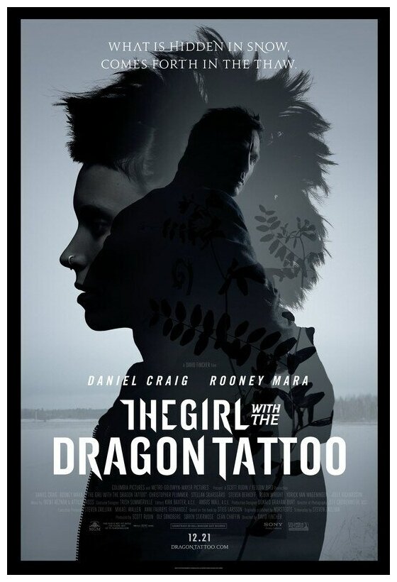 Плакат, постер на бумаге Девушка с татуировкой дракона (The Girl with the Dragon Tattoo), Дэвид Финчер. Размер 21 х 30 см