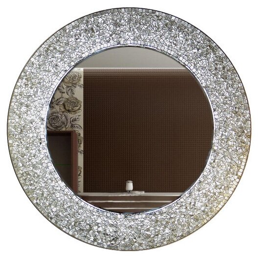 Зеркало круглое в раме из серебряной мозаики "Белое Солнце/Венеция"