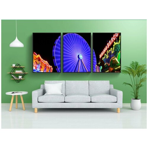 фото Набор модулных постеров для интерьера "колесо обозрения, ночь, народный фестиваль" 60x90 см. в тубусе, без рамки lotsprints