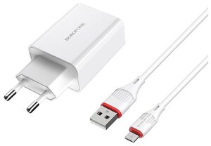 Сетевое зарядное устройство 1USB 3.0A QC3.0 быстрая зарядка с дата-кабелем micro USB Borofone BA21A White