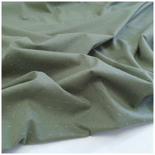 Ткань хлопок батист с мушками, цвет пыльно-зеленый, 100*140см