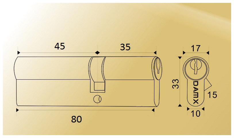 Цилиндровый механизм(личинка для замка)DAMX Простой ключ-ключ N45/35 (80мм) PB (Полированная латунь) - фотография № 2