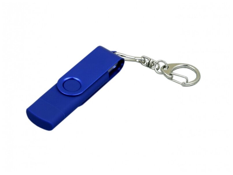 Поворотная флешка OTG с металлическим клипом в цвет корпуса (64 Гб / GB USB 2.0/microUSB Синий/Blue OTG031 Недорогая для андроида оптом)
