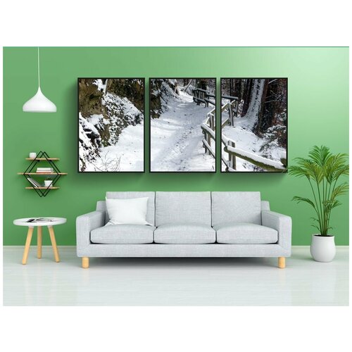 фото Набор модулных постеров для интерьера "зима, снег, зимний пейзаж" 60x90 см. в тубусе, без рамки lotsprints
