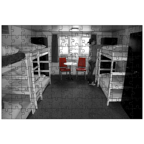 фото Магнитный пазл 27x18см."кровать, комната, хостел" на холодильник lotsprints