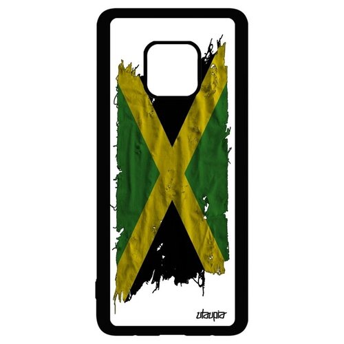 фото Противоударный чехол на мобильный // huawei mate 20 pro // "флаг ямайки на ткани" государственный дизайн, utaupia, белый