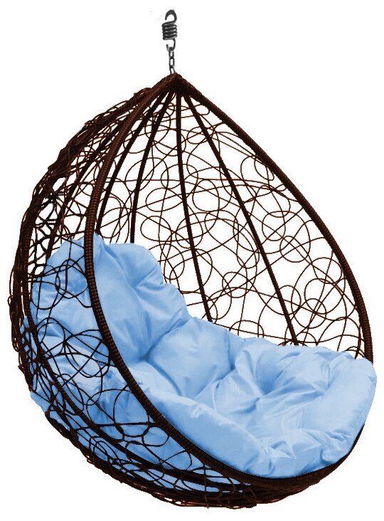 Подвесное кресло Узор ротанг коричневое (без стойки), голубая подушка
