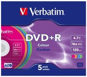 Диск DVD+RVerbatim4.7Gb 16х Colour, 5 шт.