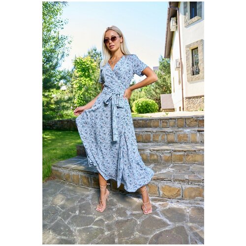 фото Платье на запах принт 1223056 сине-голубой ovvio