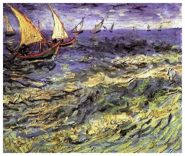 Репродукция на холсте Морской пейзаж в Сент-Мари (Seascape at Saintes-Maries ) Ван Гог Винсент 36см. x 30см.