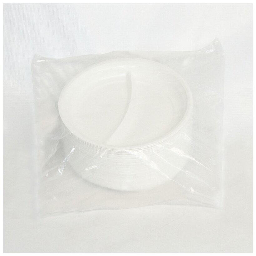 Тарелка одноразовая d 220мм, 2-х секционная, белая, ПП, 100шт/уп - фотография № 3
