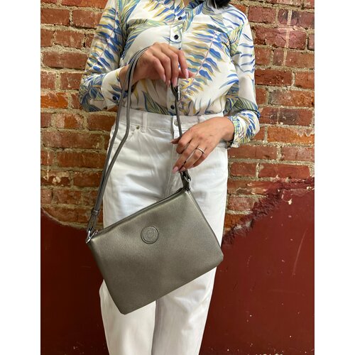 фото Сумка кросс-боди polina & eiterou p 1366y l802-122# silver gray, фактура зернистая, серый, серебряный