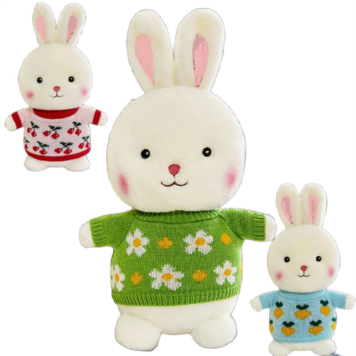 Мягкая игрушка для детей кролик, зайчик в свитере, плюшевый заяц 60 х 32 х 20 см, 3 цвета одежды, подарок для мальчика и для девочки, JRI61517