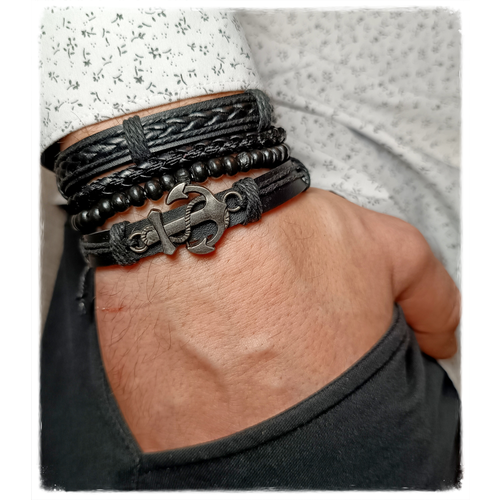 Славянский оберег, плетеный браслет, кожа, экокожа, металл, 1 шт., размер 20 см, размер one size, черный