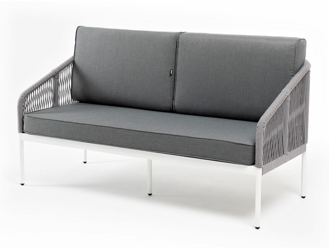 "Канны" диван 2-местный плетеный из светло-серого роупа, ткань светло-серая