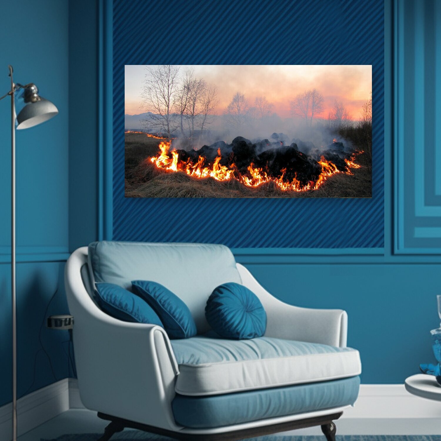Картина на холсте "Огонь, пламя, костер" на подрамнике 75х40 см. для интерьера