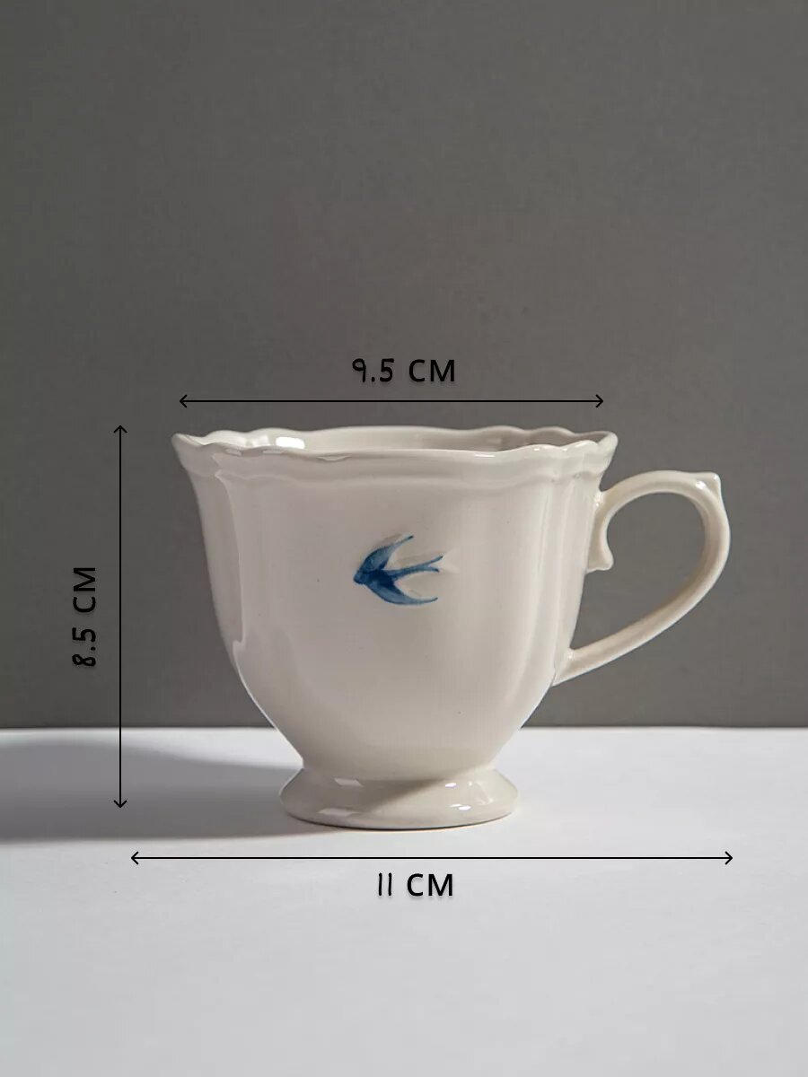 Чайная пара от бренда "Тепло в руках" -"Британские чайки" керамическая 220 мл, набор чашка и блюдце — фото 1