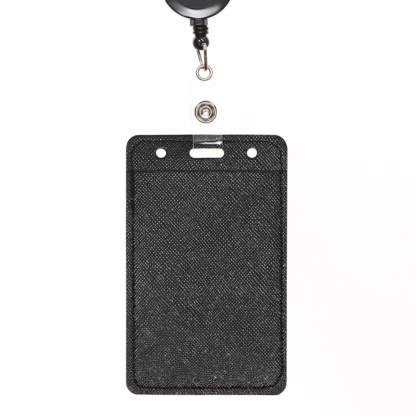 Бейдж-карман вертикальный кожзам внешний 110x68мм внутренний 85x54мм рулетка 60см чёрный.