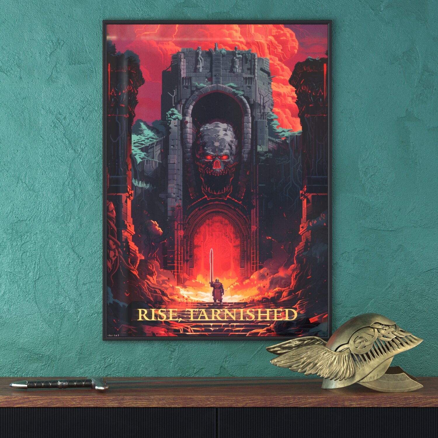Постер в рамке на стену DigitalRazor Elden Ring Edition Rise Tarnished 430x600mm, алый, оранжевый