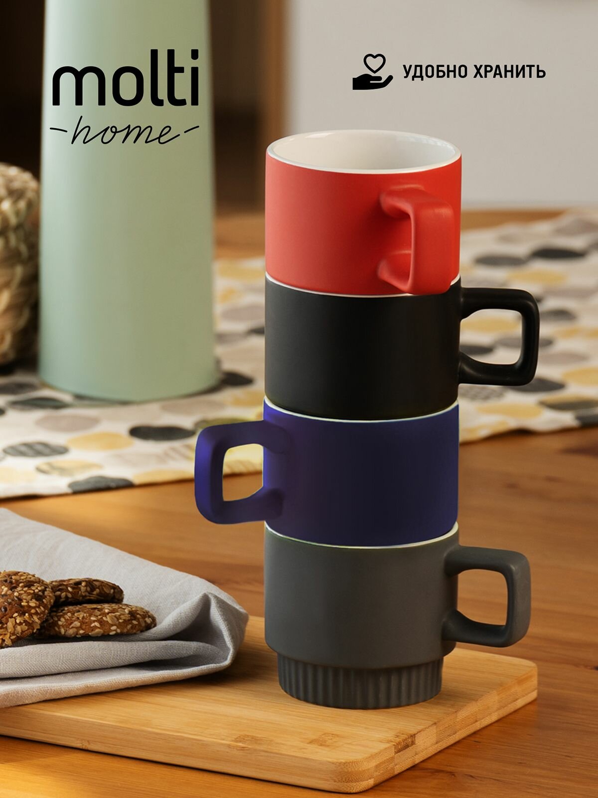 Кружка подарочная матовая керамическая чашка для чая кофе Forma Linea, 330 мл, серая — фото 1