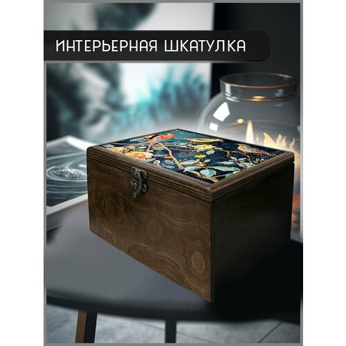 Шкатулка интерьерная для украшений универсальная 22x17x12 см эстетика Птицы в саду растения цветы пионы орнамент атмосфера - 2011 3190₽