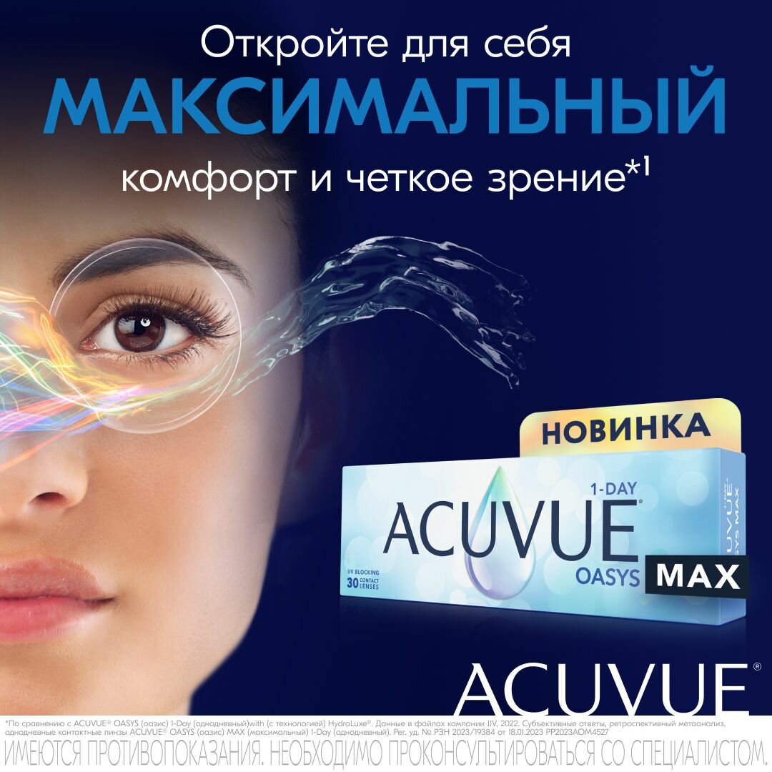Контактные Линзы ACUVUE Контактные линзы Acuvue Oasys MAX 1-Day (30 pk), однодневные, + 5.50 / 8.5 / Однодневные