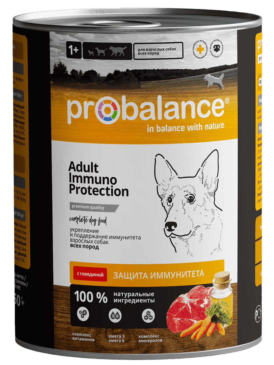 Корм влажный ProBalance ADULT IMMUNO PROTECTION для укрепления иммунитета взрослых собак (850 г)