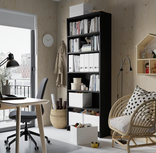 Стеллаж IKEA Billy Билли, 80x28x202 см, шпон черный — купить в интернет ...