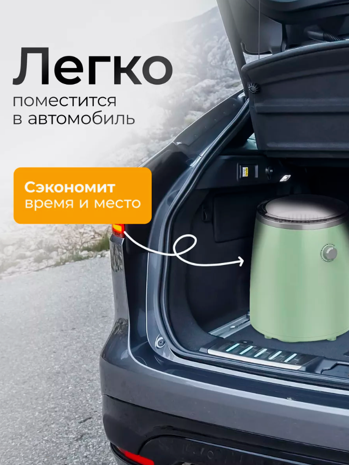 Портативная стиральная машина, Мини стиральная машина с отжимом и сливом, 20 л, Зеленый — фото 1