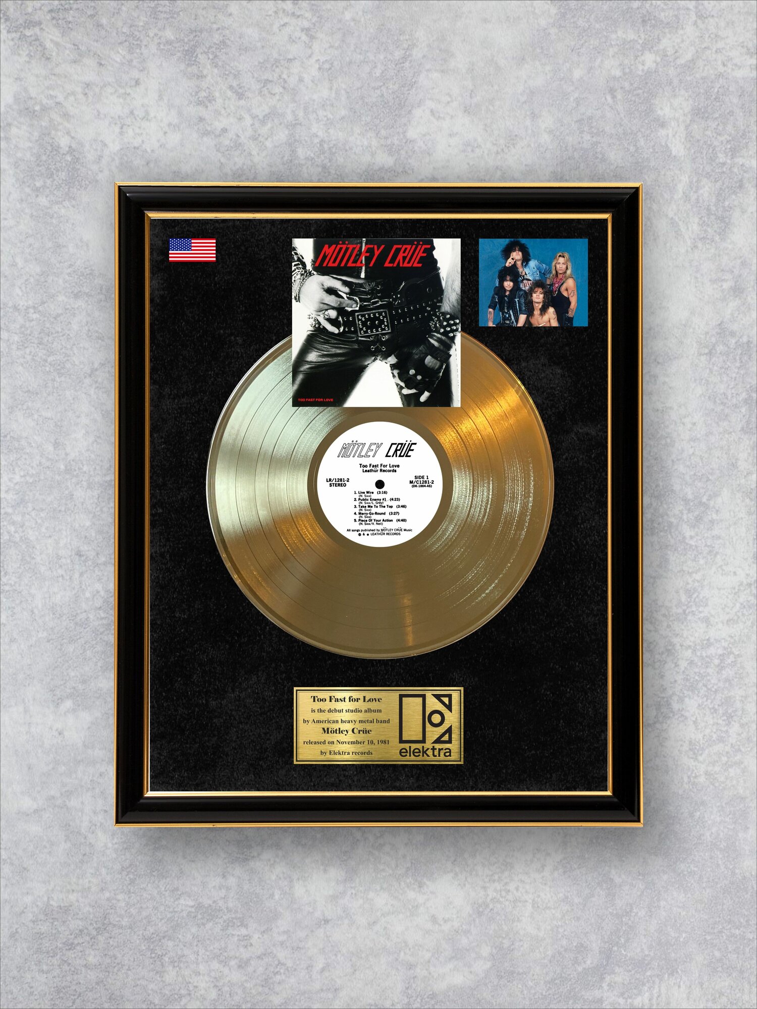 Картина в рамке с декоративной пластинкой Motley Crue