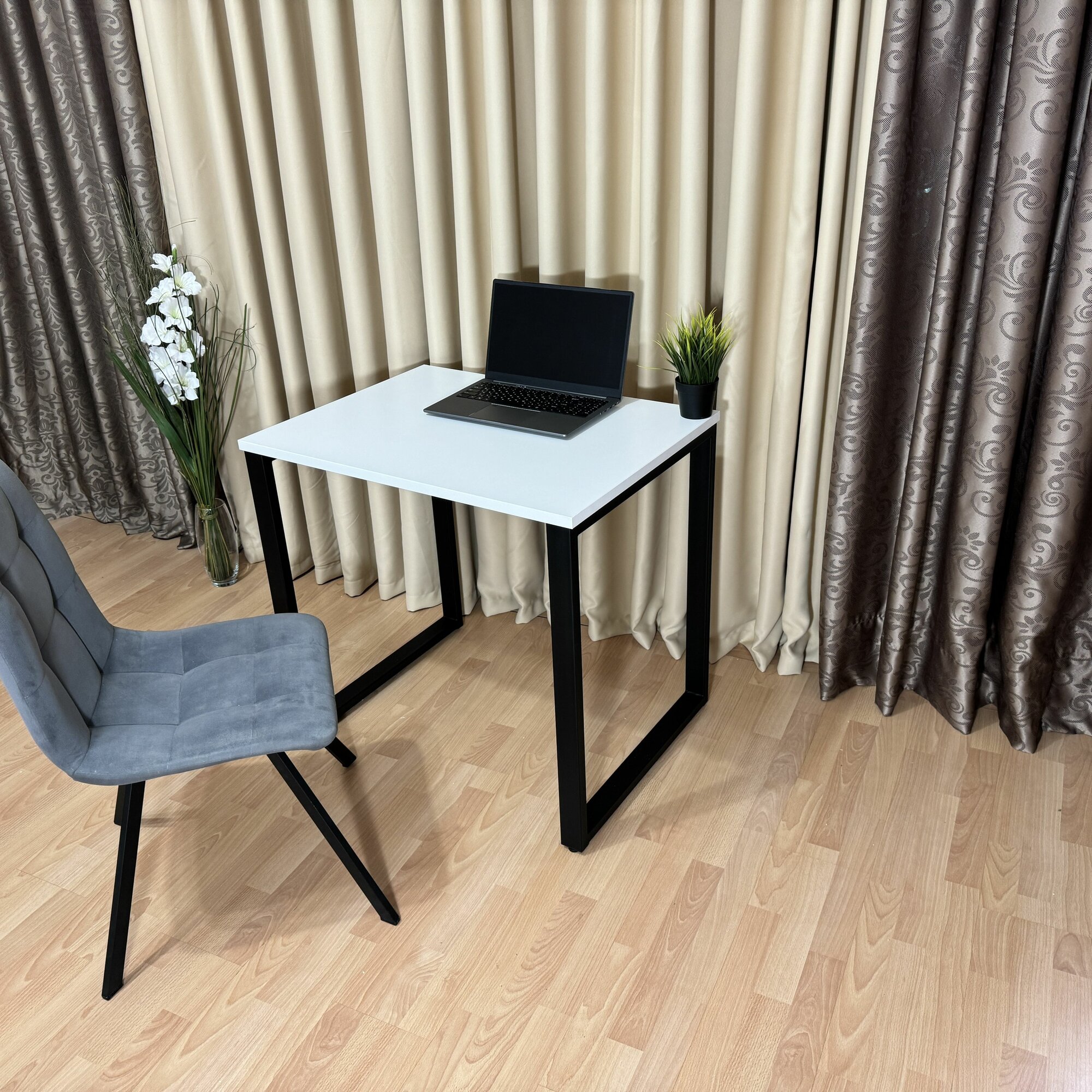 Письменный стол лофт Белый 80*60 см. Черные ножки — фото 1