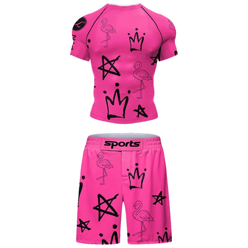 Комплект из футболки и брюк для ММА футболка для джиу-джитсу Bjj Rashguard свитшот для фитнеса и боя свитшот для активного отдыха футболки и шорты M Розовый Мужской