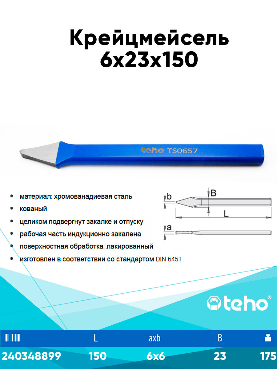 Крейцмейсель зубило 6x23x150 мм. Teho