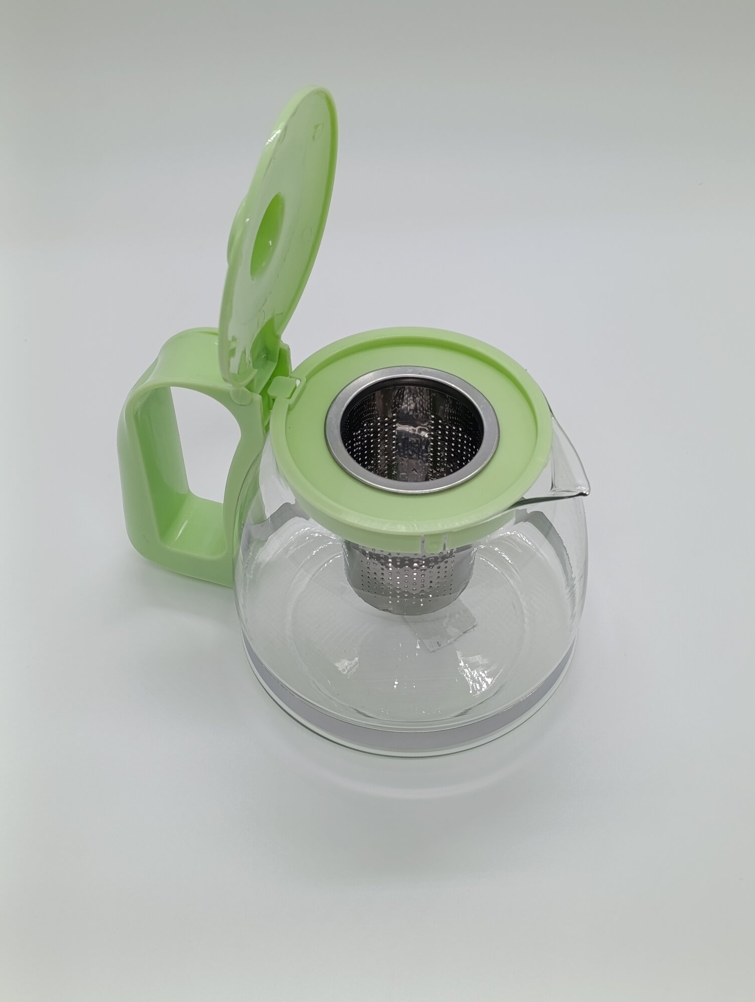 Чайник 13002, стеклянная колба, металлический фильтр, пластиковая ручка