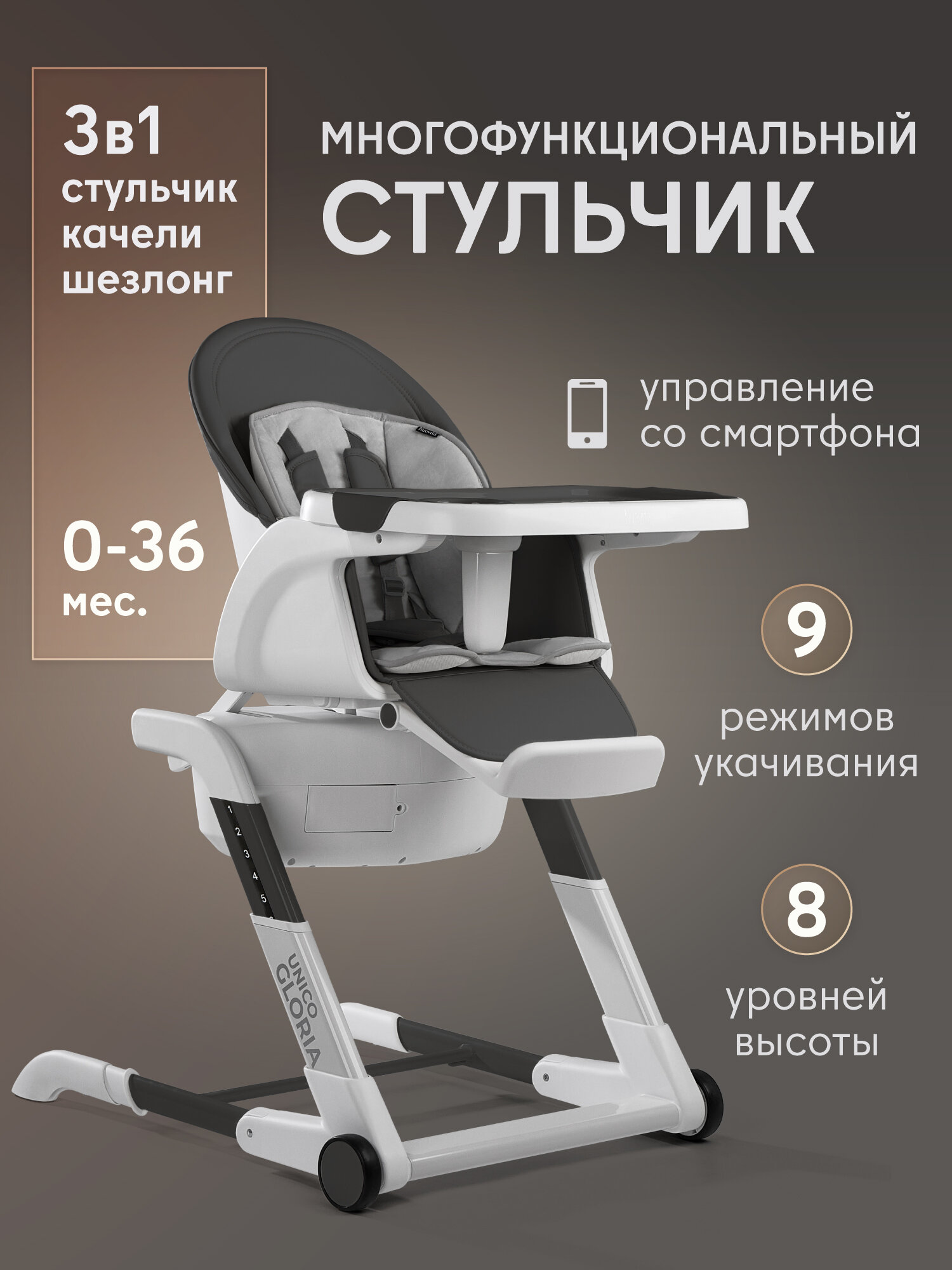 Стульчик для кормления с электронной функцией качения Nuovita Unico Gloria