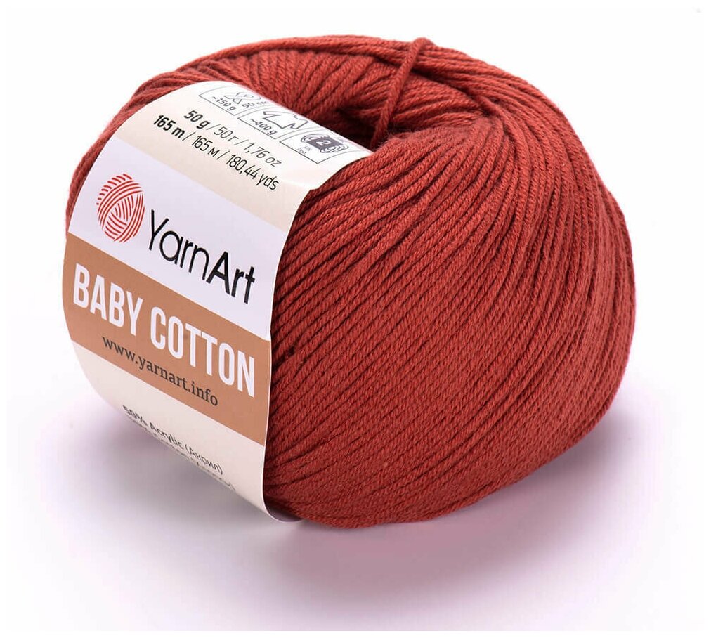 Пряжа для вязания YarnArt Baby Cotton (Бэби Коттон) - 2 мотка 429 терракот для детских вещей и амигуруми 50% хлопок 50% акрил 165 м/50 г