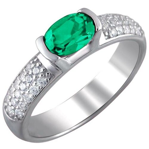 Кольцо из серебра с изумрудами и фианитами Эстет зеленого цвета