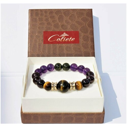 фото Славянский оберег, плетеный браслет coliete браслет из камней"украшение для девы", соколиный глаз, змеевик, 4 шт., размер 17 см, мультиколор, коричневый