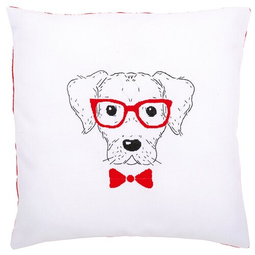 фото Подушка собака в красных очках набор для вышивания vervaco