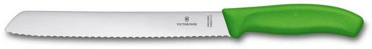 Нож для хлеба VICTORINOX Swiss Classic, лезвие 21 см с волнистой кромкой, зеленый, в блистере 6.8636.21L4B