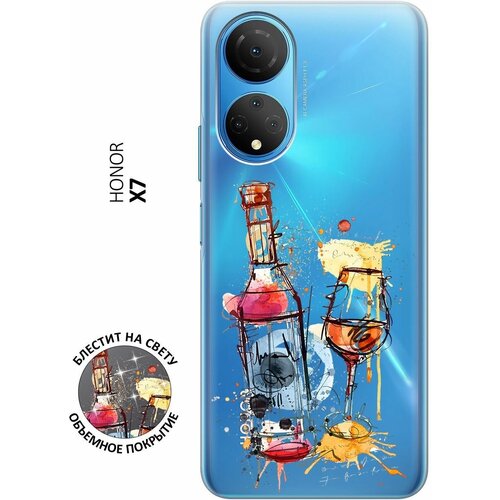 Силиконовый чехол на Honor X7, Хонор Х7 с 3D принтом Aquarelle Wine прозрачный силиконовый чехол на honor x7 хонор х7 с 3d принтом aquarelle wine прозрачный