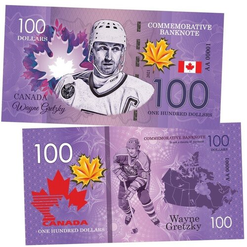 100 dollars Canada - Wayne Gretzky (Уэйн Гретцки). Легенды хоккея (Canadian Hockey Legends). Памятная банкнота . UNC гретцки уэйн уэйн гретцки 99 автобиография