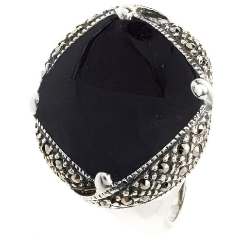 фото Марказит кольцо с марказитами и ониксами из серебра m100917, размер 19.5