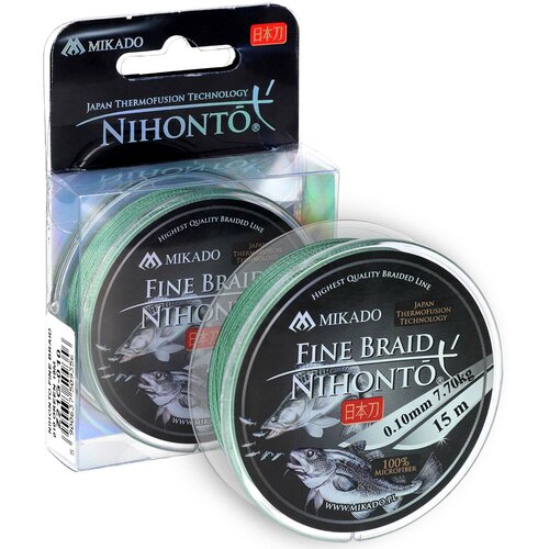 Mikado, Плетеный шнур Nihonto Fine Braid, 15м, 0.12, 8.80кг, Green