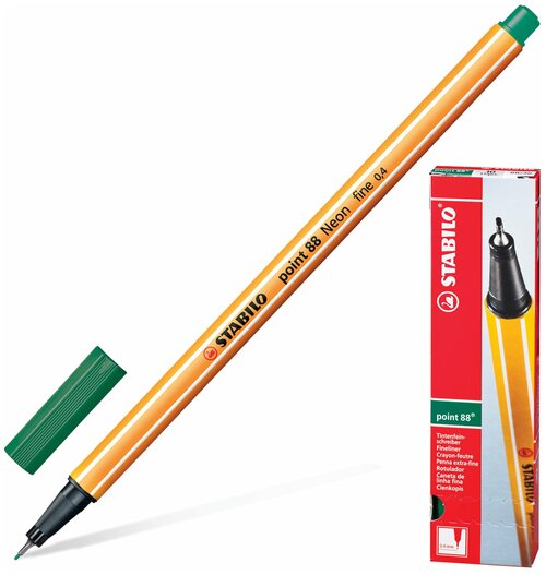 STABILO Ручка капиллярная stabilo point 88, зеленовато-бирюзовая, корпус оранжевый, линия письма 0,4 мм, 88/53, 10 шт.