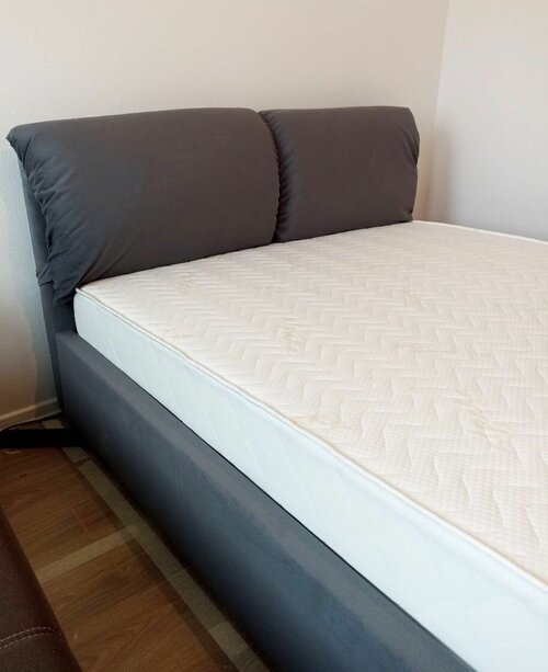Кровать двуспальная Ибица, MyCloud, с мягкими подушками в изголовье на липучках, подъемный механизм, ящик для белья, цвет серый 120x200