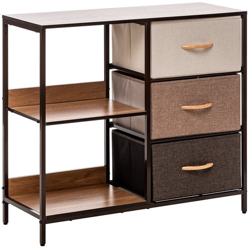 Комод Leset Локи 3 ящ. с полками, цвет Коричневый, ящики Бежевый, Светло-коричневый, Темно-коричневый