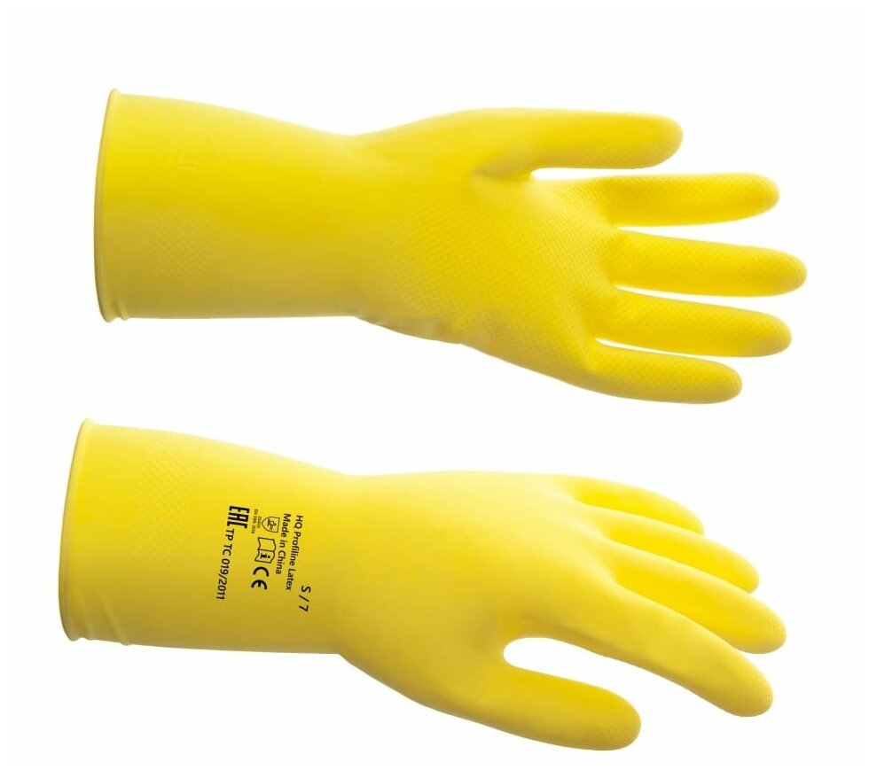 Перчатки резиновые многоразовые желтые, р-р L HQ Profiline (1 пара)