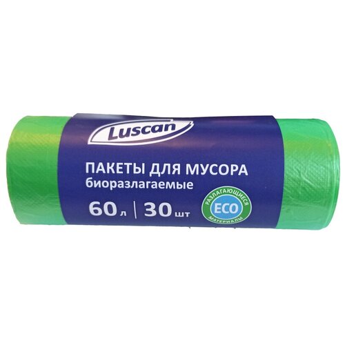 Мешки для мусора Luscan ПНД 60л 12мкм 30шт/рул зеленые 58x68см